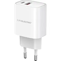 Мережевий зарядний пристрій Euroelectric USB-A+Type-C 18W, 30W QC3.0 білий (100) - мініатюра 2