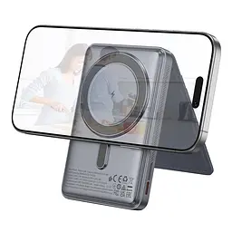 Зовнішній акумулятор HOCO Q46 Title PD20W magnetic power bank+card holder+phone holder(5000mAh) Silver Gray (6942007663106) - мініатюра 4