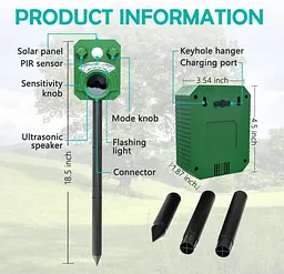 Сонячний відлякувач тварин з ультразвуком, LED-сигналом та USB зарядкою - мініатюра 5