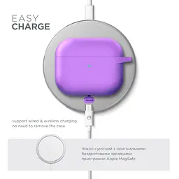 Силіконовий чохол для навушників Apple AirPods 3, Hang Case, фіолетовий, ультратонкий захисний кейс товщиною 2 мм, захист від подряпин, пилу та ударів, компактний, з карабіном для кріплення, ArmorStandart (ARM60317) - мініатюра 7