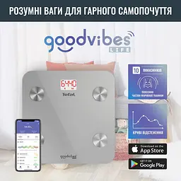 Ваги підлогові Tefal Goodvibes Life Bluetooth 160 кг AAAx3 в комплекті скло сірі - мініатюра 4