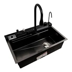 Кухонна мийка Platinum Handmade Водоспад 75x45М PVD чорна - мініатюра 2