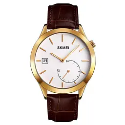 Чоловічий кварцовий годинник Skmei 1581 Prestige коричневі з золотим - мініатюра 2