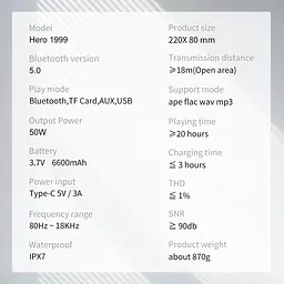 Портативна акустика Xdobo Hero 1999 50W до 20 годин роботи бездротова чорна - мініатюра 7