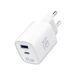 Зарядний пристрій мережевий MAKE 45W GaN3 Mini Type-C PD + USB QC4.0 White
