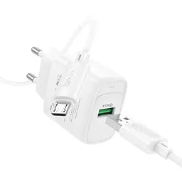 Мережевний зарядний пристрій Hoco C140A Smart QC3.0 18W 1USB-A + кабель USB to MicroUSB White - мініатюра 2