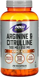 Аргінін та цитрулін Now Foods Arginine & Citrulline 500 мг/250 мг 240 вег капс