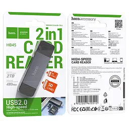 Кардрідер Hoco HB45 Spirit 2-in-1 USB/Type-C 2. 0 card reader сірий - мініатюра 2