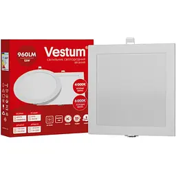 Квадратний світлодіодний світильник Vestum врізний 12W 6000K 220V 1-VS-5209