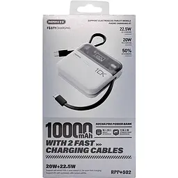 Павербанк Remax RPP-602 / 10000 мАч / до 22.5 Вт / USB-A, USB-C, Lightning / PD+QC / С кабелем / Білий - мініатюра 6