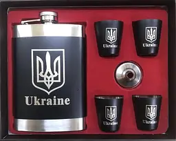 Подарунковий набір для чоловіків фляга з чарками з нержавіючої сталі 6 предметів у подарунковій коробці UKC FLG 405
