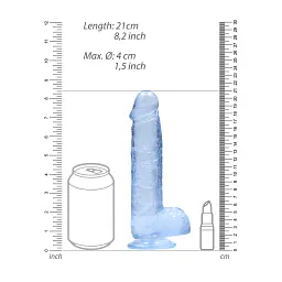 Фалоімітатор RealRock Crystal Clear 8" 21 см (блакитний) - мініатюра 8