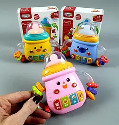 Музична іграшка-брязкальце у формі пляшечки A-Toys з кнопками, світлом, звуком (англійською), рухомими деталями, живлення від батарейок,