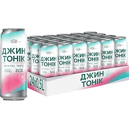 Упаковка напою слабоалкогольного Оболонь Джин Тонік 8% 12 л з/б (0.5 л х 24 шт.)