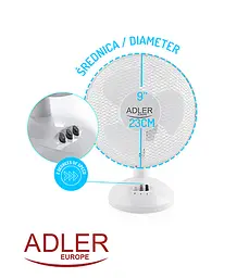 Настільний вентилятор Adler AD 7302, 23 см, 45 Вт, поворотний, 2 швидкості, регулювання нахилу, компактний вентилятор для дому та - мініатюра 6