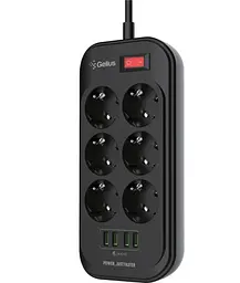 Подовжувач Gelius Pro PowerStrip G-Power GP-PS-002 6 ports 220 V/4 USB 3.4 A 2 m Black