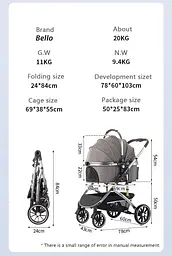 Складний візок для домашніх тварин зі знімною переноскою Bello LD11 Grey - мініатюра 8