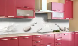 Кухонний фартух Камені Лотоси вінілова наклейка для кухні ПВХ Квіти Сірий 60х200 см Happy Pocket Z181386
