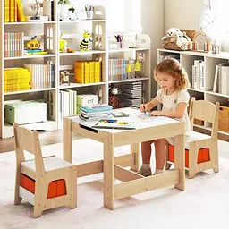 Комплект дитячих меблів Costway Kids Play 3-in-1 Desk стіл та 2 стільці з двосторонньою стільницею-дошкою та ящиками - мініатюра 2