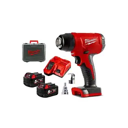 Термоповітродувка акумуляторна MILWAUKEE, M18 BHG-502C (зарядний пристрій M12-18 FC, 2 акумулятори М18 В5 5Аг, аксесуари, кейс)