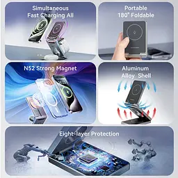 Зарядний пристрій 15W 3-in-1 Magnetic Wireless Fast Charger Сірий Vention - мініатюра 6