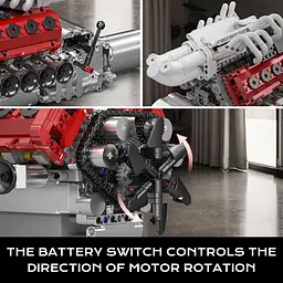 Конструктор двигун Mould King V12 Naturally Aspirated Engine Ferrari моторизований дитячий мотор 1366 деталей - мініатюра 6