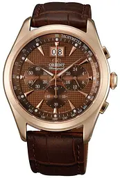 Водонепроникний кварцевий наручний годинник Orient FTV01001T0 Chronograph чоловічий зі шкіряним ремінцем