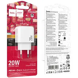 МЗП Hoco CS54A Surplus PD20W+QC3.0 (1USB-A/1C) White - мініатюра 6