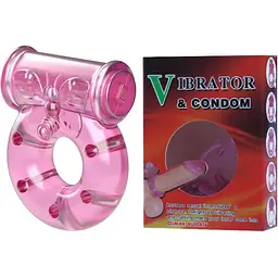 Кільце з вібрацією і презервативом Lybaile Vibrator & condom BI-010081, Рожевий - мініатюра 2