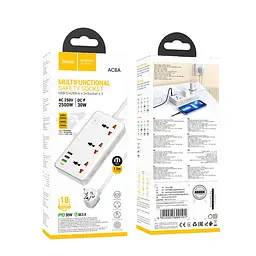 Мережевий зарядний пристрій подовжувач Hoco AC8A 3 USB/Type-C PD QC 30W 3 розетки 1.5m білий - мініатюра 5