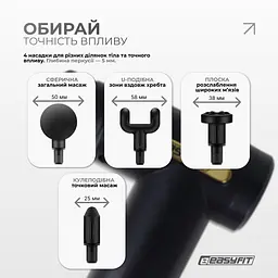 Перкусійний масажер для тіла EasyFit Pulse Mini 4 насадки, 6 режимів - мініатюра 4