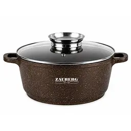 Каструля-котел кругла Zauberg 6.5 л Ø 29 см з покриттям під мармур та кришкою Коричнева Коричневий 88465