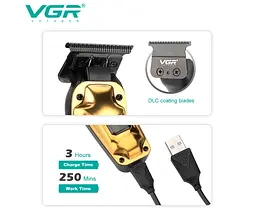 Акумуляторна машинка для стрижки VGR V-904 GOLD, 4 насадки, 2000 mAh, LED дисплей - мініатюра 4