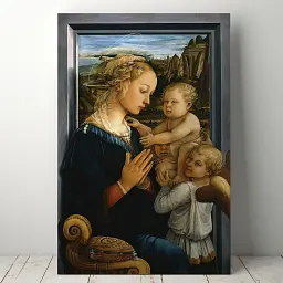 Інтер'єрна картина Мадонна з немовлям і ангелами, Філіппо Ліппі, Filippo Lippi, Madonna and Child, релігійний декор, 60×40 см (id6972)