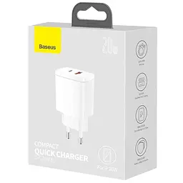 МЗП Baseus Compact Quick Charger 20W QC+PD (1USB-A/1C) (CCXJ-B) White - мініатюра 3