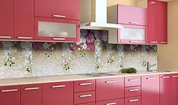 Вініловий кухонний фартух Кучеряві Орхідеї наклейка для кухні ПВХ Квіти Бежевий Happy Pocket Z181772 - мініатюра 4