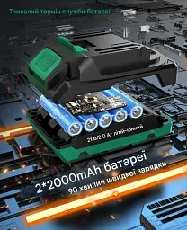 Акумуляторний дриль-шурупокрут Emisse 21V, безщітковий, з 2 акумуляторами 2.0Ah, 45 Н·м, 20+3 рівні крутного моменту, 14 аксесуари - мініатюра 4