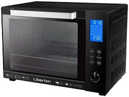 Електродуховка Liberton LEO-601Е Black, 1900W, 60л, 3 режима нагріву, 12 програм, дисплей, конвекція, підсвітка, 30-230 °C, сенсорне керування, таймер, рожен, решітка, деко, лоток для крихт та жиру, тримач для дека, терморукавиця
