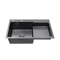 Кухонна мийка Kroner KRP Schwarze - 7848LHM PVD (3.0/1.0 мм) CV030023, Чорний - мініатюра 3