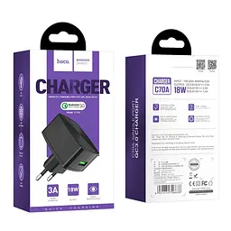 Мережевий зарядний пристрій Hoco C70A USB QC чорний - мініатюра 4