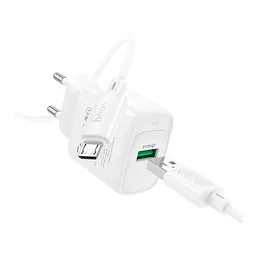 Зарядний комплект Hoco C140A Fast Charger 1 USB 18W 5V/3A QC3.0 USB to Micro 1 м White (36295_3607263) - мініатюра 2