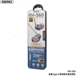 Навушники металеві Remax Metal Wired Earphone RM-560 Type-C сріблясті - мініатюра 2