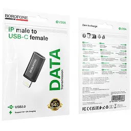 Перехідник Borofone BV26A Lightning Male to Type-C Female USB2.0 Black - мініатюра 2
