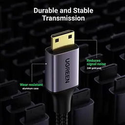 Кабель Ugreen Mini HDMI штекер to HDMI 2.0 роз'єм 4K 60Hz 25CM Space Gray Aluminum Shell Braided (90593) - мініатюра 7