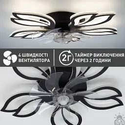 Люстра з вентилятором керована світлодіодна FAN ASTRA 52 Вт + 19 Вт 625x125 мм Чорна ESLLSE - мініатюра 4