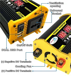 Перетворювач напруги AC/DC S12-5 600W/220В + 2хUSB - мініатюра 3