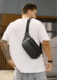 Велика чоловіча сумка на пояс бананка Sambag Tirso Max чорна 38 × 17 × 6 см (80341001m) - мініатюра 4