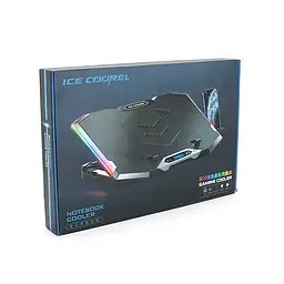 Підставка для ноутбука IceCoorel K9, 10-17", 2*100mm 1400±10% RPM + 4*70mm 2500±10%RPM, пластик+алюміній, 2xUSB2.0 + підставка для мобільного телефону, 400x260x30mm, Blue, Box - мініатюра 3