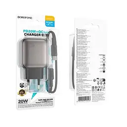 Мережевий зарядний пристрій Borofone BAS54A Absolute PD20W+QC3. 0 charger (EU) чорний - мініатюра 2