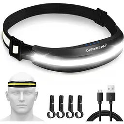 Налобний ліхтар DARKBEAM LED COB з червоним світлом, USB-акумулятор, надяскравий, для шолома, кемпінгу, риболовлі, ремонту